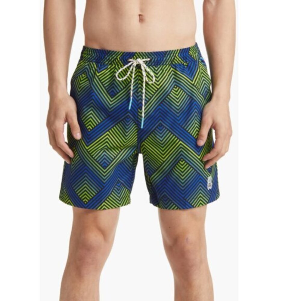 Psychoโ Bunny Men's Adrian Chevron Zigzag Mesh Liner Swim Trunks Size Small